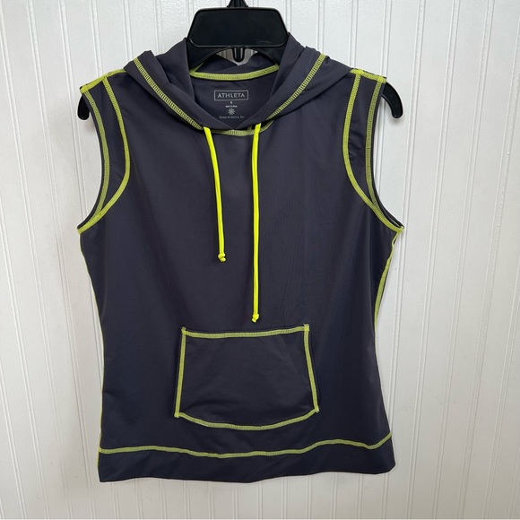 Athleta Tops - Athleta 841139 Gray & Lime Green Hooded Sleeveless Rash Guard Shirt Small